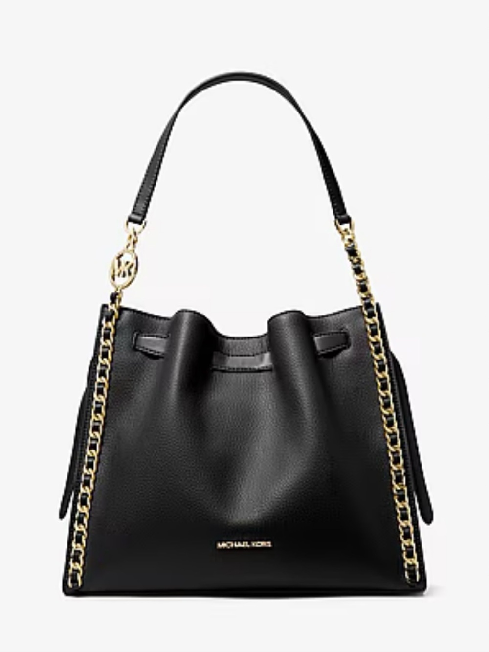 NWT Michael Kors Mina Large Chain Shoulder Bag in Black With Gold Hardware